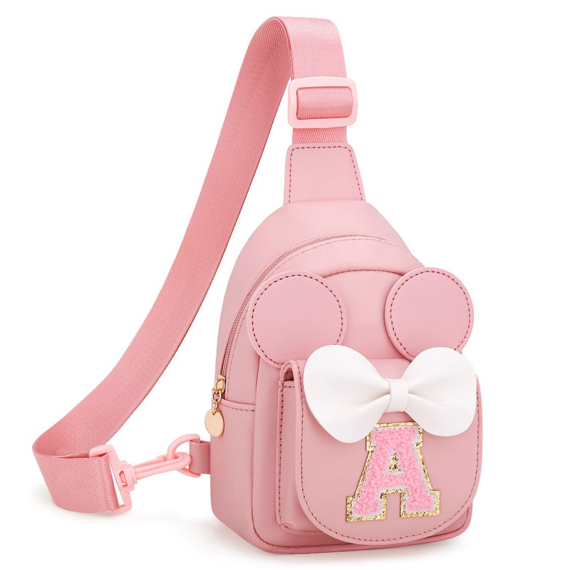 CLOUDWINGS Valentines Day Gifts for Kids, Personalized Birthday Gift for Girls Initial Sling Bag, Small Adjustable Crossbody Bag Cute Purse for 3-8 Years Old Kids (Pink, A) - Image 1