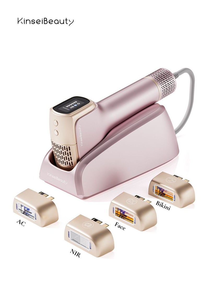 T36 999,999 Flashes 10 Energy Levels Laser Hair Removal, 4℃ Ice Cooling Painless IPL Hair Removal Device, 0.5s/Flash, Extra-large 3.9cm² light outlet, Intelligent Skin Tone Recognition Laser Epilator, Laser Hair Removal Device for Whole Body Bikini Face Arm Armpit Back Leg(1*NIR+1*Bikini+1*Face+1*AC Lamp)