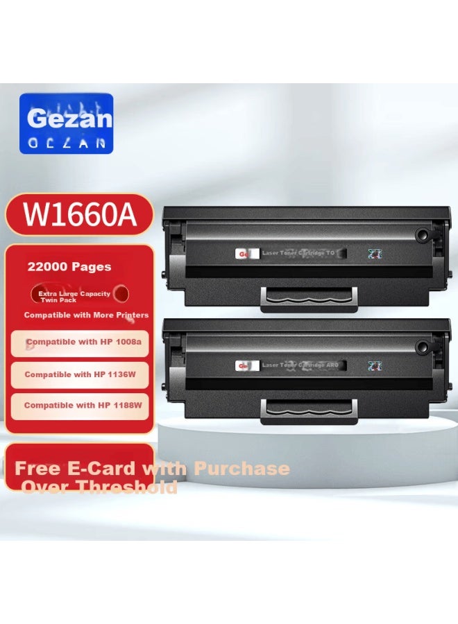 Gezan W1660a Toner Cartridge Compatible With Hp 1136w 1188w 166a 1188a/w/nw/pnw 1008a/w Printer Cartridge High Capacity With Chip 2-pack - Image 2