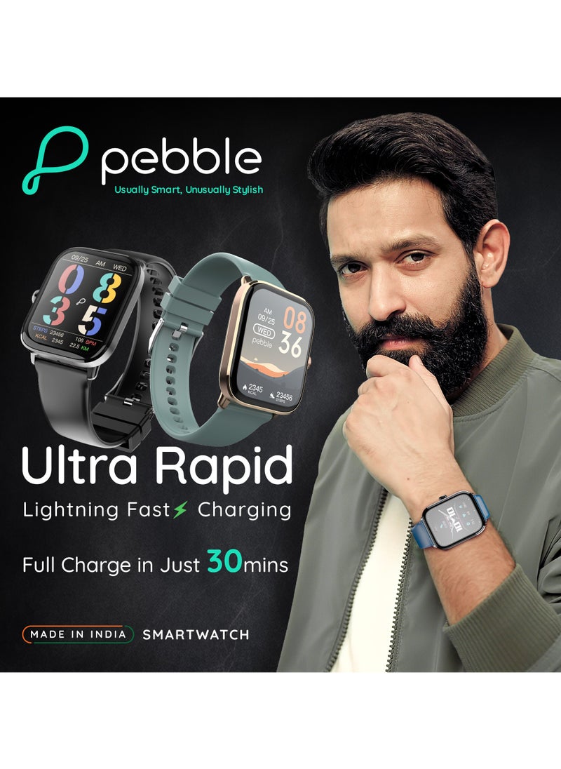 Pebble - Ultra Rapid Smart Watch for Men and Women, 1.83" HD Display, Fastest Charging, Premium Metal Build, Unisex Design, Bluetooth Calling, Health Suite, Lightweight, Fast Pairing, Winter Blue - Image 1