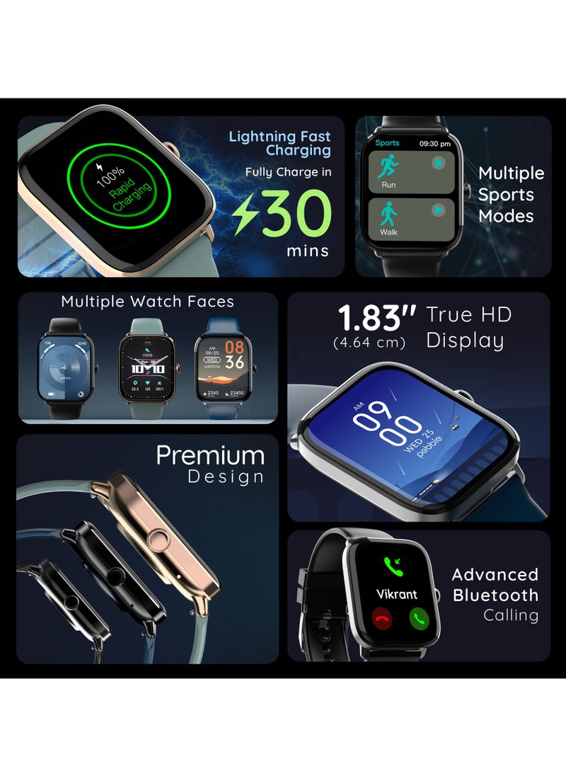 Pebble - Ultra Rapid Smart Watch for Men and Women, 1.83" HD Display, Fastest Charging, Premium Metal Build, Unisex Design, Bluetooth Calling, Health Suite, Lightweight, Fast Pairing, Winter Blue - Image 1