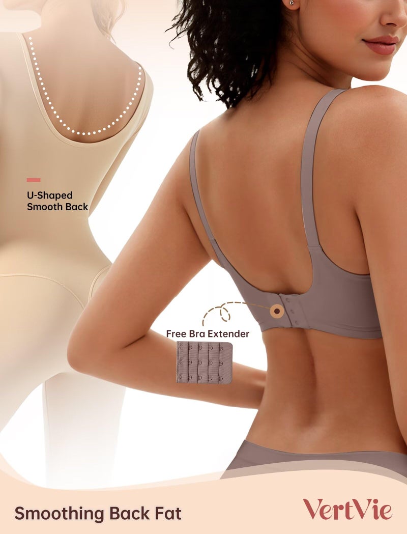 Vertvie Womens Wireless Bras No Underwire Push Up Bra Seamless Supportive Full Coverage Everyday Bras Regular and Plus Size(Grey,X-Large) - Image 4