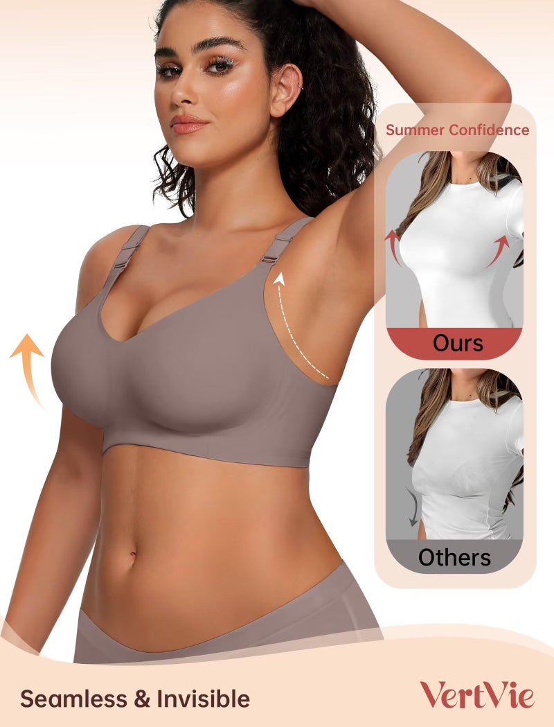 Vertvie Womens Wireless Bras No Underwire Push Up Bra Seamless Supportive Full Coverage Everyday Bras Regular and Plus Size(Grey,X-Large) - Image 3