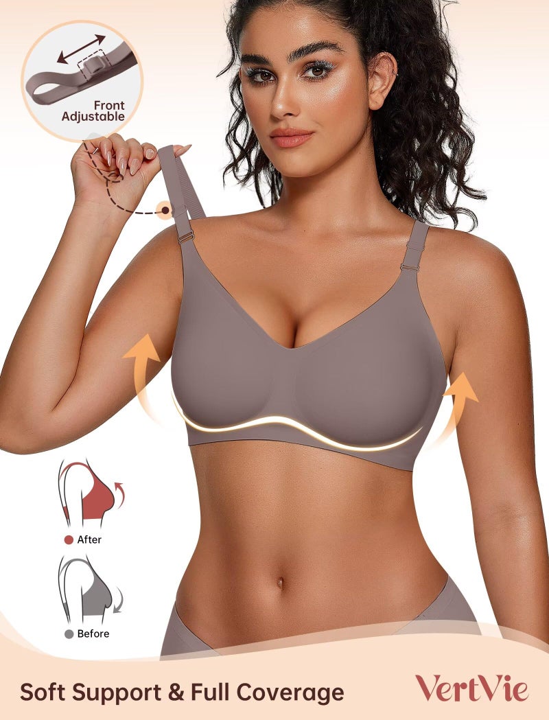 Vertvie Womens Wireless Bras No Underwire Push Up Bra Seamless Supportive Full Coverage Everyday Bras Regular and Plus Size(Grey,X-Large) - Image 2