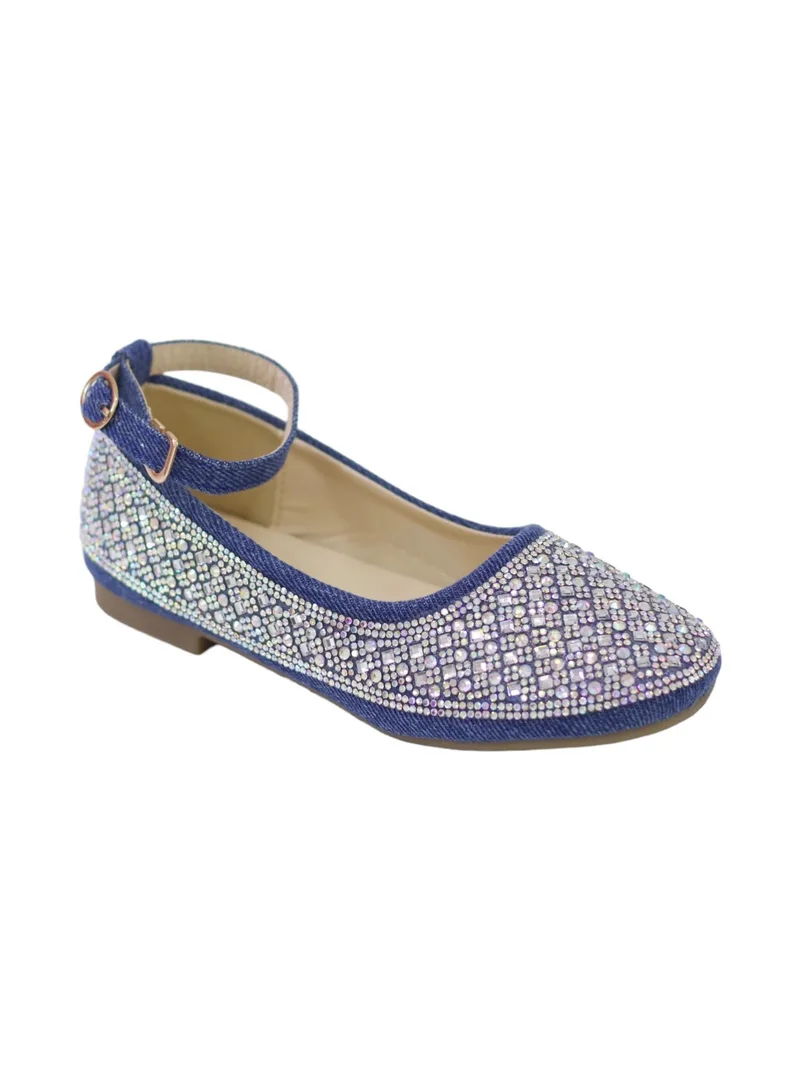 لاماراباريس MILLIE GIRLS DENIM BALLERINA WITH PEARLS BLUE