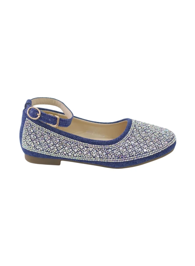 لاماراباريس MILLIE GIRLS DENIM BALLERINA WITH PEARLS BLUE
