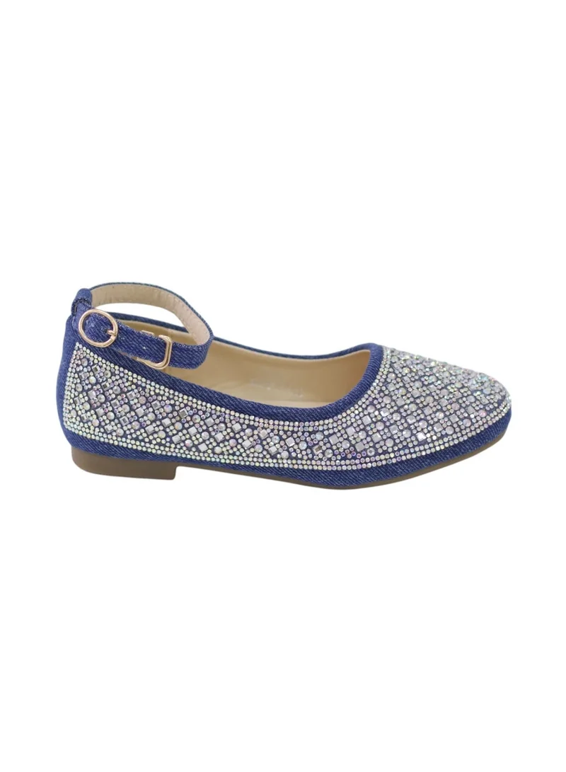 لاماراباريس MILLIE GIRLS DENIM BALLERINA WITH PEARLS BLUE