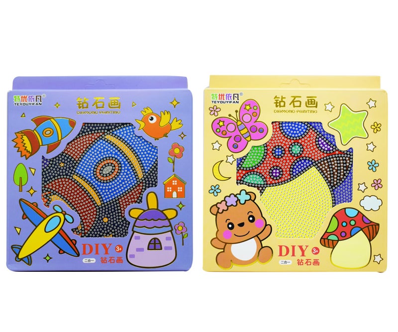 Asera DIY 5D Cartoon Diamond Painting Kits for Adults Diamond Art by Number Kits with Rhinestone Gem Art Painting Full Drill Home Wall Decor 2 Set - Image 1