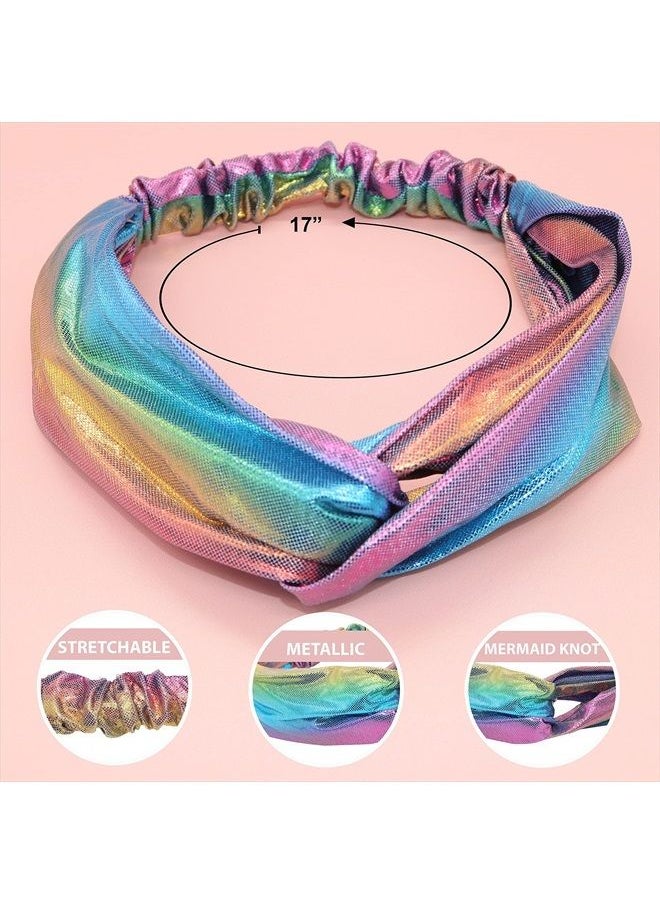 FROG SAC 6 PCS Mermaid Knotted Headbands For Girls, Little Girl Hair Accessories, Kids Knot Headwraps, Criss Cross Tie Dye Head Bands, Mermaid Headband Party Favors, Cute Turban Hairbands, Metallic Ha  - Image 4