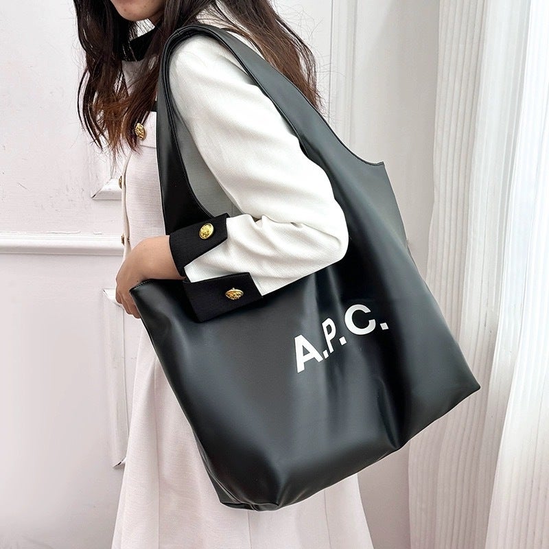 APC Inspired Logo Print Tote Bag - Large Capacity Shoulder Bag for Work &  Commute