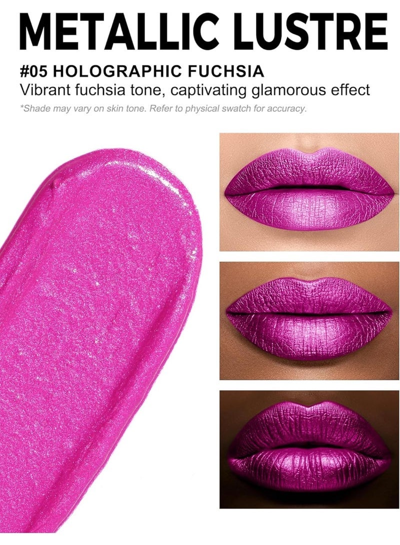 Anglicolor Metallic Lipstick For Subtle 3D Shimmer Effect,Glitter Lipstick,Light,Soft Cream Formula for Moisturized Lips,Non-Sticky (05 HOLOGRAPHIC FUCHSIA) - Image 2