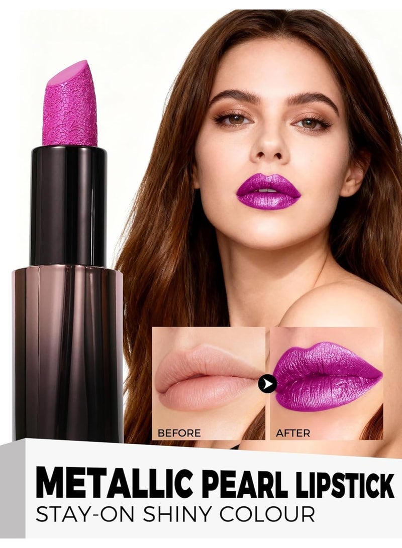 Anglicolor Metallic Lipstick For Subtle 3D Shimmer Effect,Glitter Lipstick,Light,Soft Cream Formula for Moisturized Lips,Non-Sticky (05 HOLOGRAPHIC FUCHSIA) - Image 3
