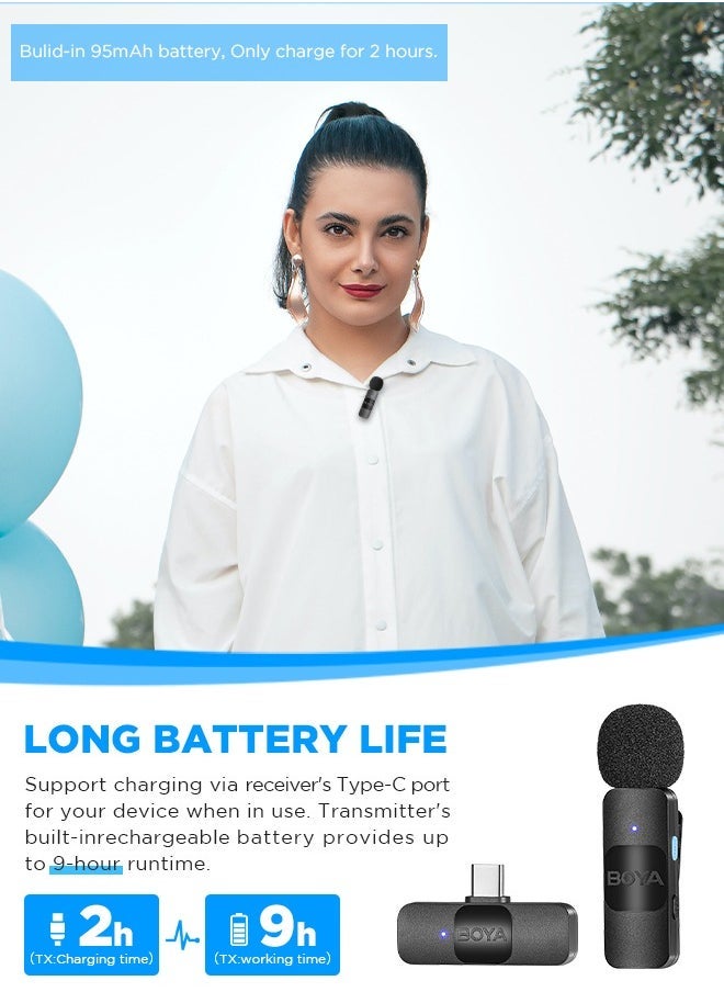 BOYA BY-V10 Wireless Lavalier Lapel Microphone for Android Smartphone Laptop - Omnidirectional USB C Condenser Video Recording Mic for Interview Podcast Vlog - Image 3