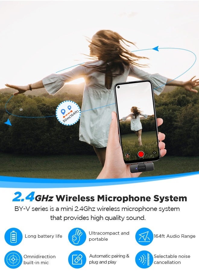 BOYA BY-V10 Wireless Lavalier Lapel Microphone for Android Smartphone Laptop - Omnidirectional USB C Condenser Video Recording Mic for Interview Podcast Vlog - Image 4