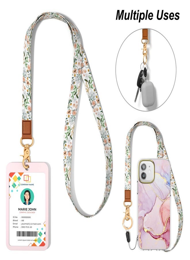 Hsxnam Neck Lanyard Key Chain, Long Lanyard Strap Keychain Holder for Women Men Car Keys ID Badges Card Wallet Phone Camera, White Wideflowers, 8x0.3 inch - Image 4
