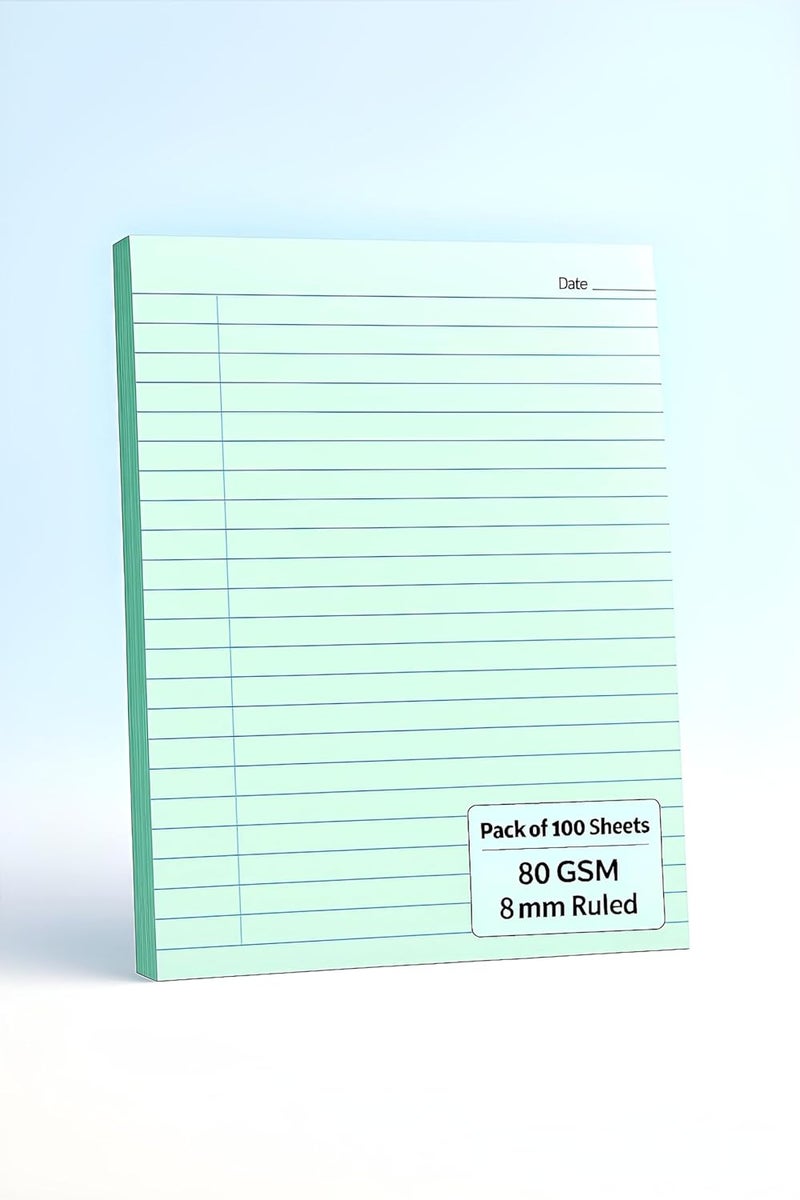 OPENFIRST ® A4 Mint Green Ruled Assignment Sheets – 80 GSM Premium Ultra Smooth Paper | Single Side Ruled | Ideal for School, Office, Notes, Projects & more (Pack of 100) - Image 1