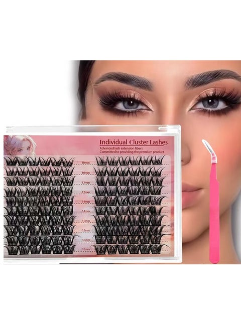 Thick false eyelashes, single cluster of hairs 10-16mm, curled and thick mixed false eyelashes, with tweezers and brush