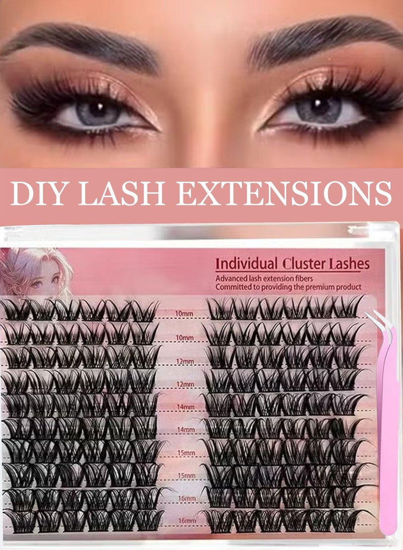 FLYROAD Thick false eyelashes, single cluster of hairs 10-16mm, curled and thick mixed false eyelashes, with tweezers and brush - Image 1