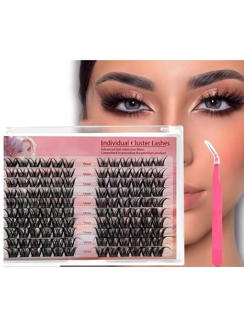 FLYROAD Thick false eyelashes, single cluster of hairs 10-16mm, curled and thick mixed false eyelashes, with tweezers and brush - Image 2