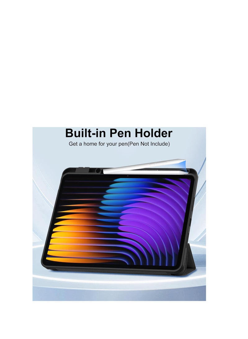 Case Cover Compatible with Xiaomi Pad 7/7 Pro, Slim Lightweight Cover with Pen Holder, Magnetic PU Case, Multi-Angle Adjustable, Auto Wake / Sleep (Black) - Image 4