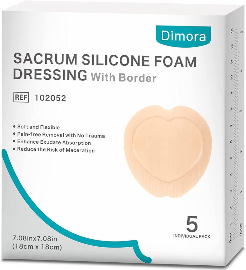 Dimora Silicone Foam Dressing with Border Adhesive 6x6 5 Pack  Sacrum Foam 7x7 Sacral Pads Absorbent Breathable Bed Sore Pressure Dressing - Image 3