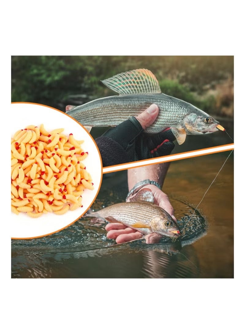 Fake Fishing ait, 200 Pcs Soft Maggot Baits Fake Worms for Fishing Bass Fishing Lures for Freshwater Artificial Wax Worms Gross Plastic Worms, for Freshwater Saltwater Lake Trout Ice Fishing - Image 5