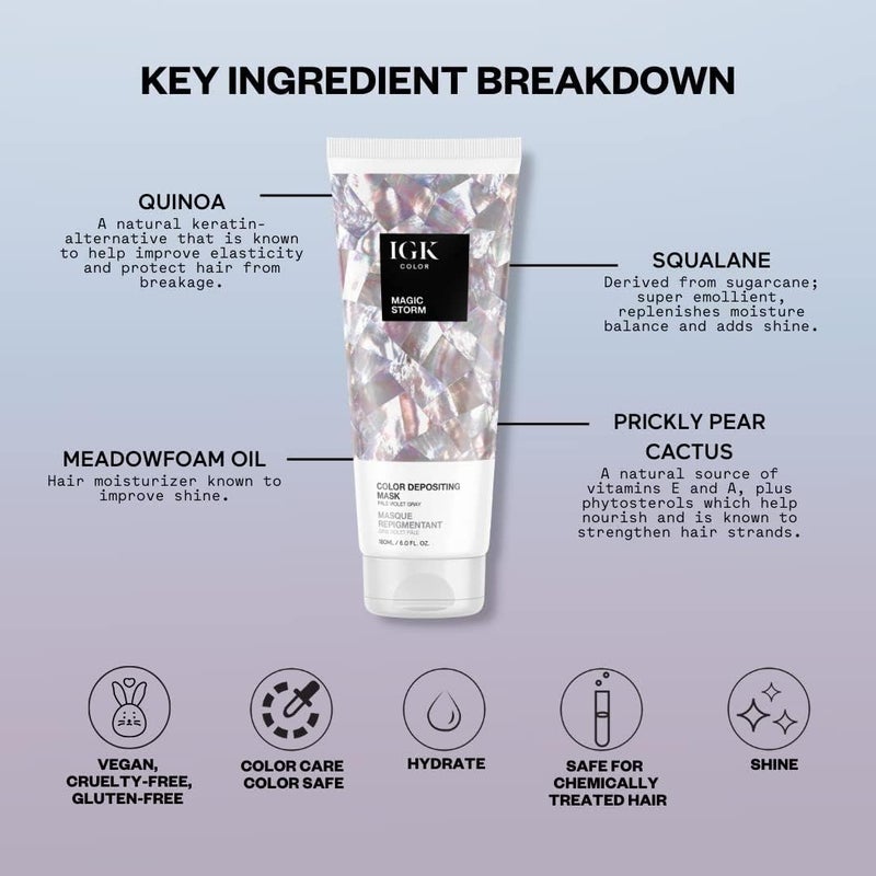 IGK Magic Storm Color Depositing Hair Mask | Pale Violet Semi Permanent Color Conditioner + Gloss Toner | Hydrating Formula Adds Shine + Refreshes Color | Vegan + Cruelty Free | 6 oz - Image 5