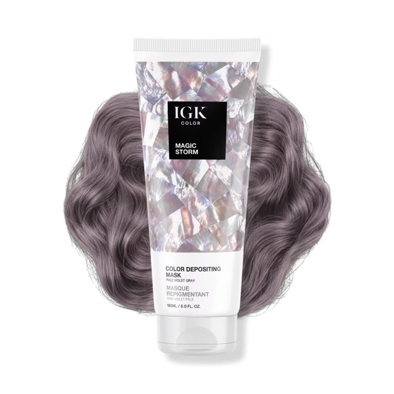 IGK Magic Storm Color Depositing Hair Mask | Pale Violet Semi Permanent Color Conditioner + Gloss Toner | Hydrating Formula Adds Shine + Refreshes Color | Vegan + Cruelty Free | 6 oz - Image 1