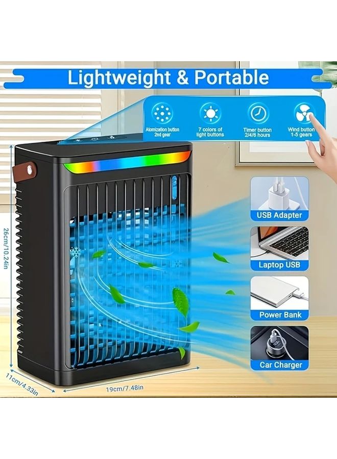 مكيف هواء محمول 5 في 1: مروحة صغيرة، مبرد تبخيري، مرطب، 3 سرعات، لون أبيض - Image 2