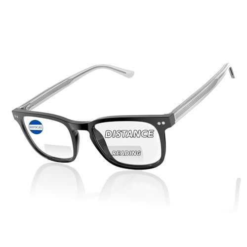 DEHOTRE Bifocal Reading Glasses for Men Clear Top Computer Readers with Metal Core Wire Acetate Frame/Temple Anti Blue Light Black 1.50 - Image 1