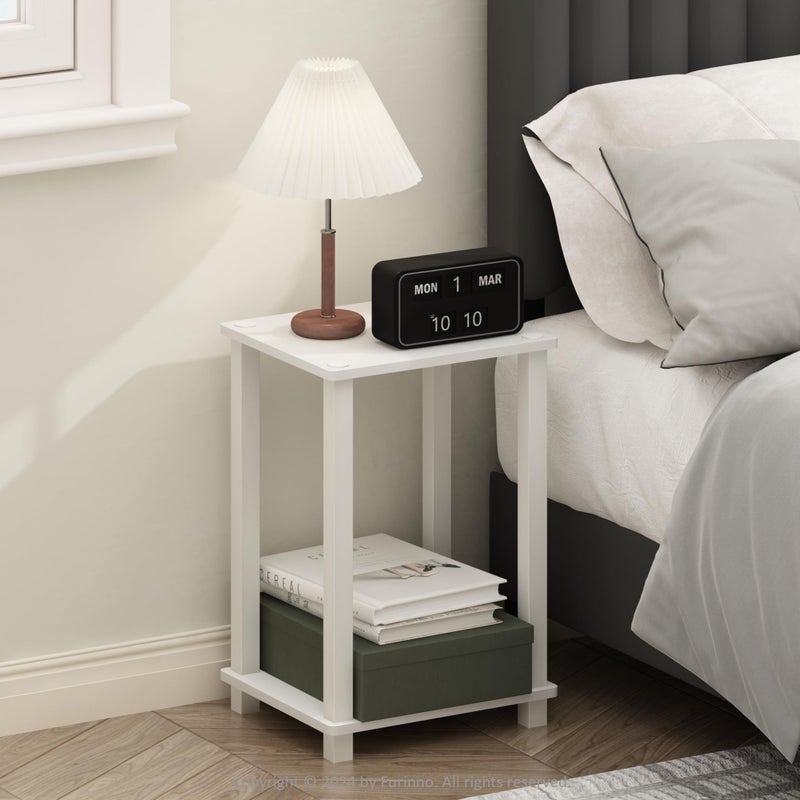 Furinno Simplistic Compact Bedside Table Nightstand WhiteWhite