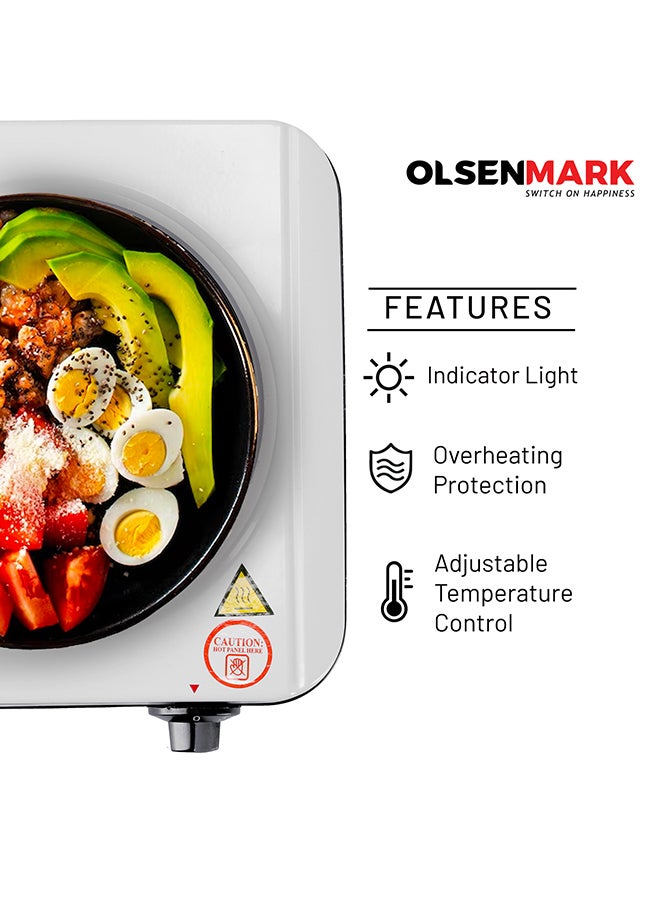 Olsenmark Single Burner Electric Hot Plate with Overheat protection, Indicator Light and Auto-Thermostat Control 1500 W OMHP2095 White/Black - Image 3