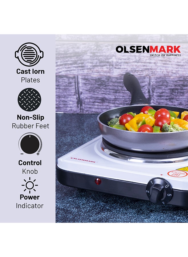 Olsenmark Single Burner Electric Hot Plate with Overheat protection, Indicator Light and Auto-Thermostat Control 1500 W OMHP2095 White/Black - Image 4