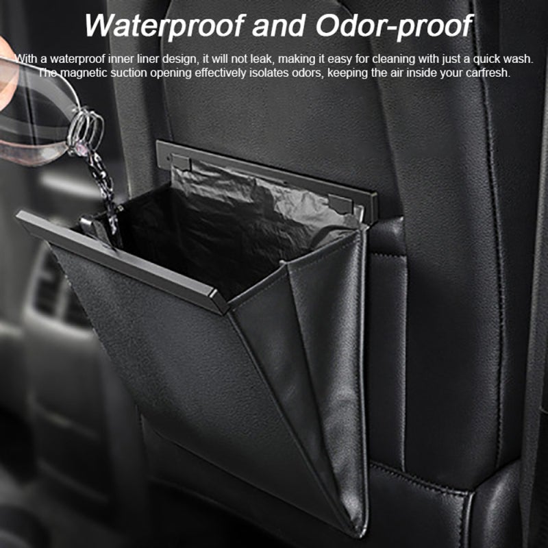 Leather Car Garbage Can Foldable Rear Seat Trashes Can Large Capacity Storage Organizer Waterproof for Car Vehicle Truck SUV - Image 3