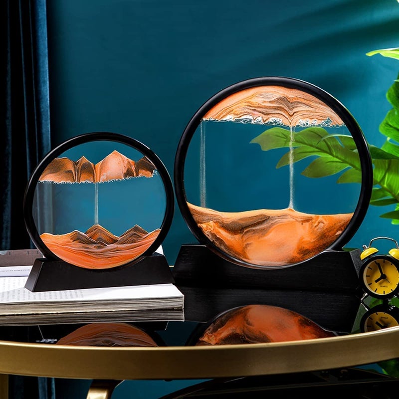 FEBLICH 3D Moving Sand Art Picture Glass Liquid Painting Natural Landscape Showpieces for Home Decor, Antique Gifts for Kids, Office Desktop Decoration, Desk Table Decorative Items (Orange) - Image 4