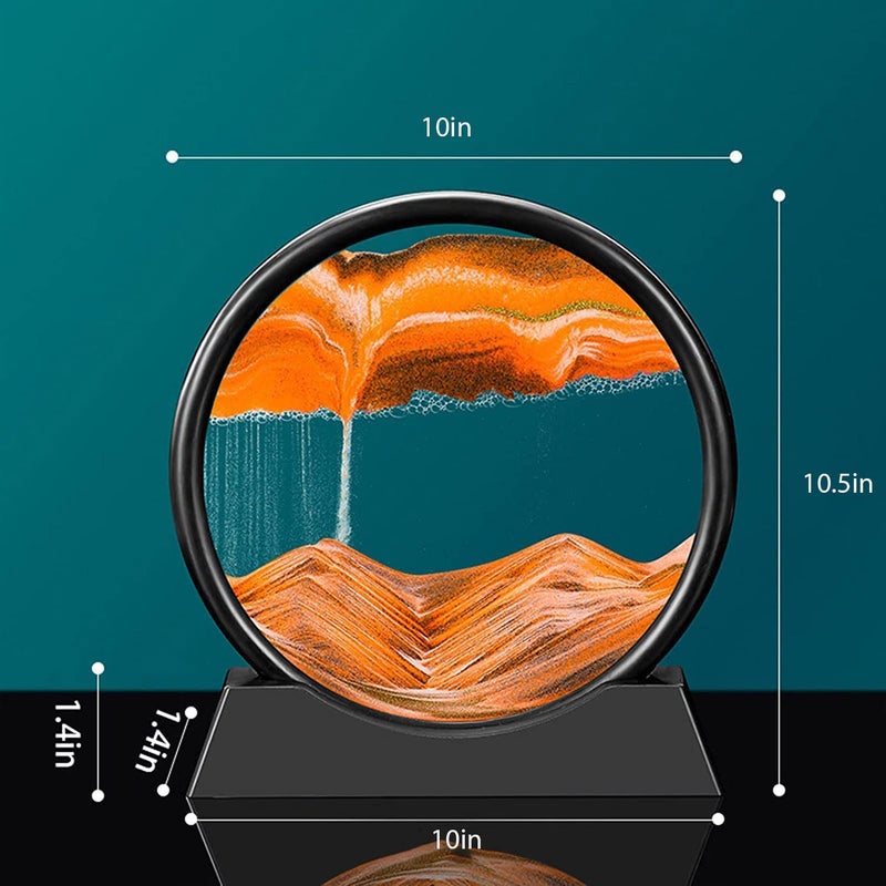 FEBLICH 3D Moving Sand Art Picture Glass Liquid Painting Natural Landscape Showpieces for Home Decor, Antique Gifts for Kids, Office Desktop Decoration, Desk Table Decorative Items (Orange) - Image 3