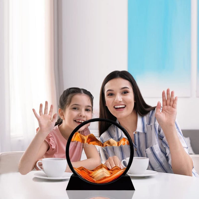 FEBLICH 3D Moving Sand Art Picture Glass Liquid Painting Natural Landscape Showpieces for Home Decor, Antique Gifts for Kids, Office Desktop Decoration, Desk Table Decorative Items (Orange) - Image 5