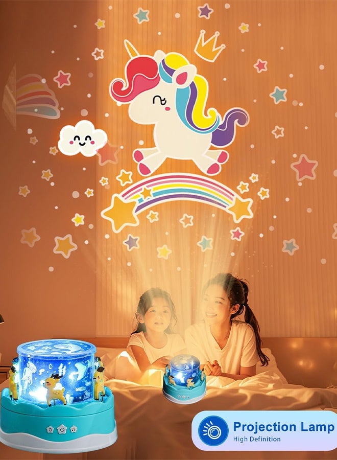 جهاز عرض ضوء ليلي للأطفال، 12 موسيقى و12 فيلمًا ضوئيًا مع مؤقت وجهاز تحكم عن بعد كهدية للأطفال، مصباح ليلي قابل لإعادة الشحن عبر USB، يدور 360 درجة، ضوء نوم للأطفال والبالغين - Image 4