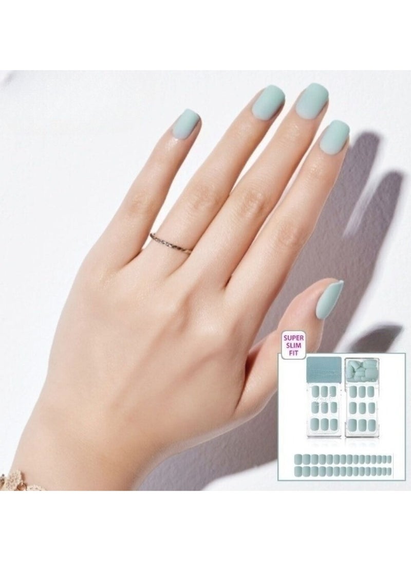 JOYME 24-Piece Pack Press On Full Cover Nails Glue Free Convenience Sky Blue - Image 2