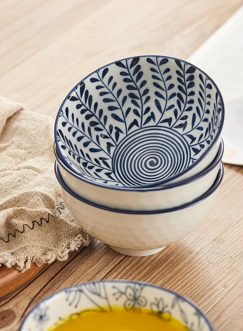 Swuut 6PCS Ceramic Bowls for Kitchen Cereal, Salad, Soup, Rice Bowl Set, Blue and White 4.5 inch - Image 2