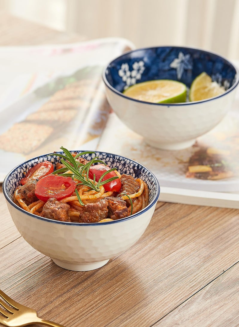 Swuut 6PCS Ceramic Bowls for Kitchen Cereal, Salad, Soup, Rice Bowl Set, Blue and White 4.5 inch - Image 3