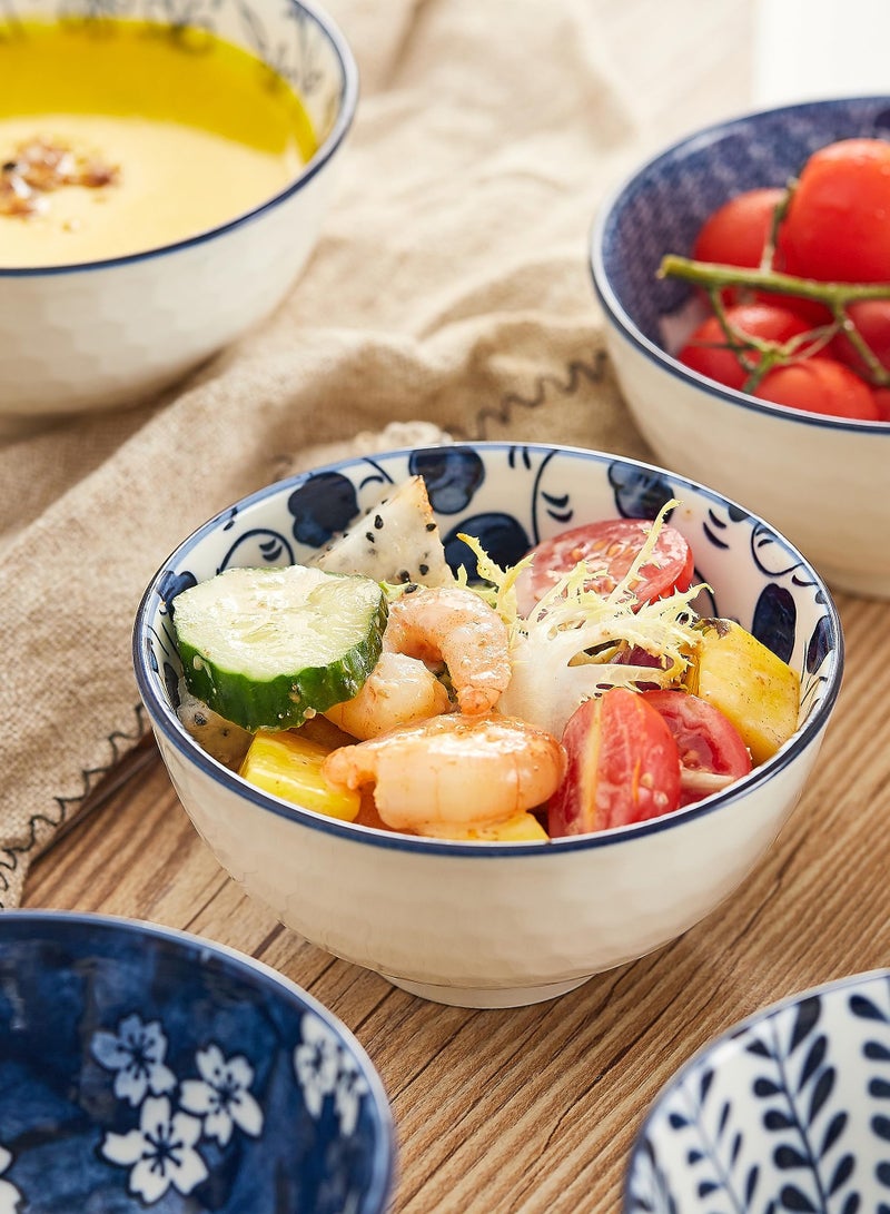 Swuut 6PCS Ceramic Bowls for Kitchen Cereal, Salad, Soup, Rice Bowl Set, Blue and White 4.5 inch - Image 5