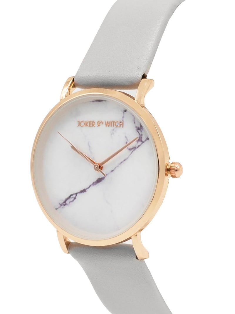 Joker & Witch Women Analogue Grey Band Hannah 36mm Strap Width: 20mm White Dial 18mm Grey Faux Leather Strap Watch - Image 3