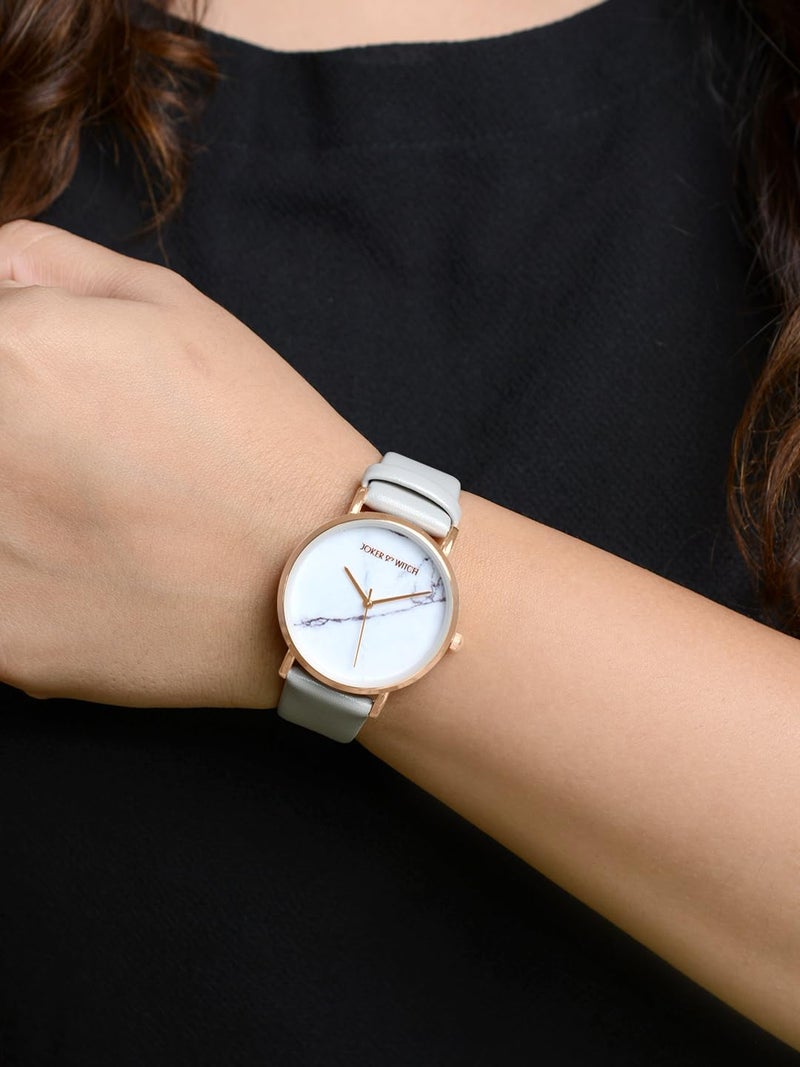 Joker & Witch Women Analogue Grey Band Hannah 36mm Strap Width: 20mm White Dial 18mm Grey Faux Leather Strap Watch - Image 2