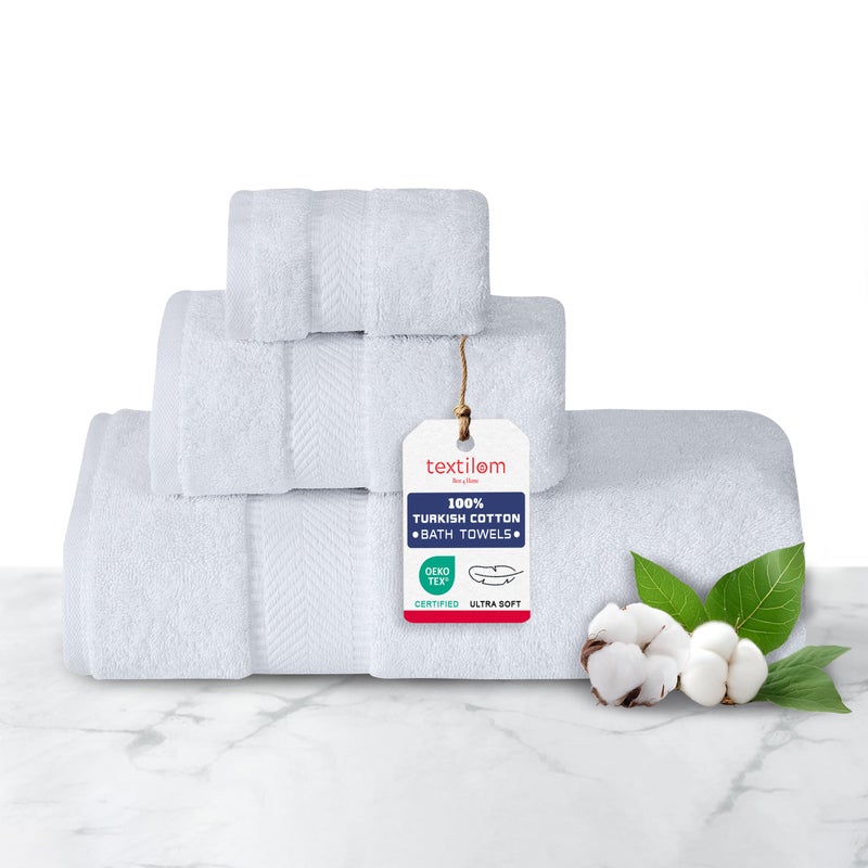 TEXTILOM 100 Turkish Cotton 3 Pcs Bath Towel Set Luxury Bath Towels for Bathroom Soft  Absorbent Bathroom Towels Set 1 Bathtowel 1 Hand Towel 1 Washcloth White