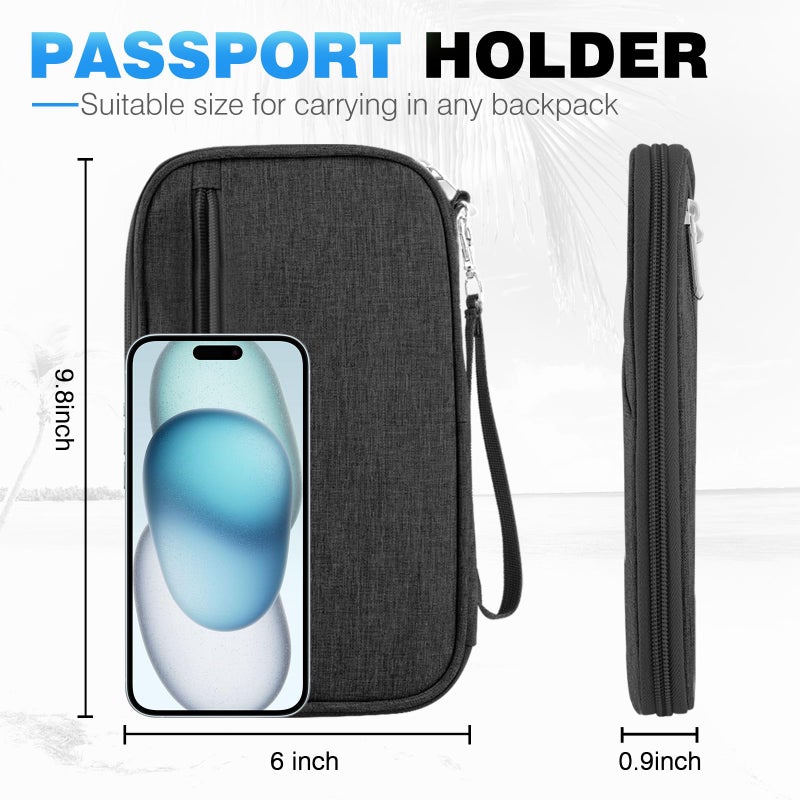 HOHOM Passport Holder Family RFID Travel Document Organizer for Women Waterproof Passport Wallet Men Portable Case for Cards, Boarding Pass, ID, Money, Tickets with Zipper - Image 2