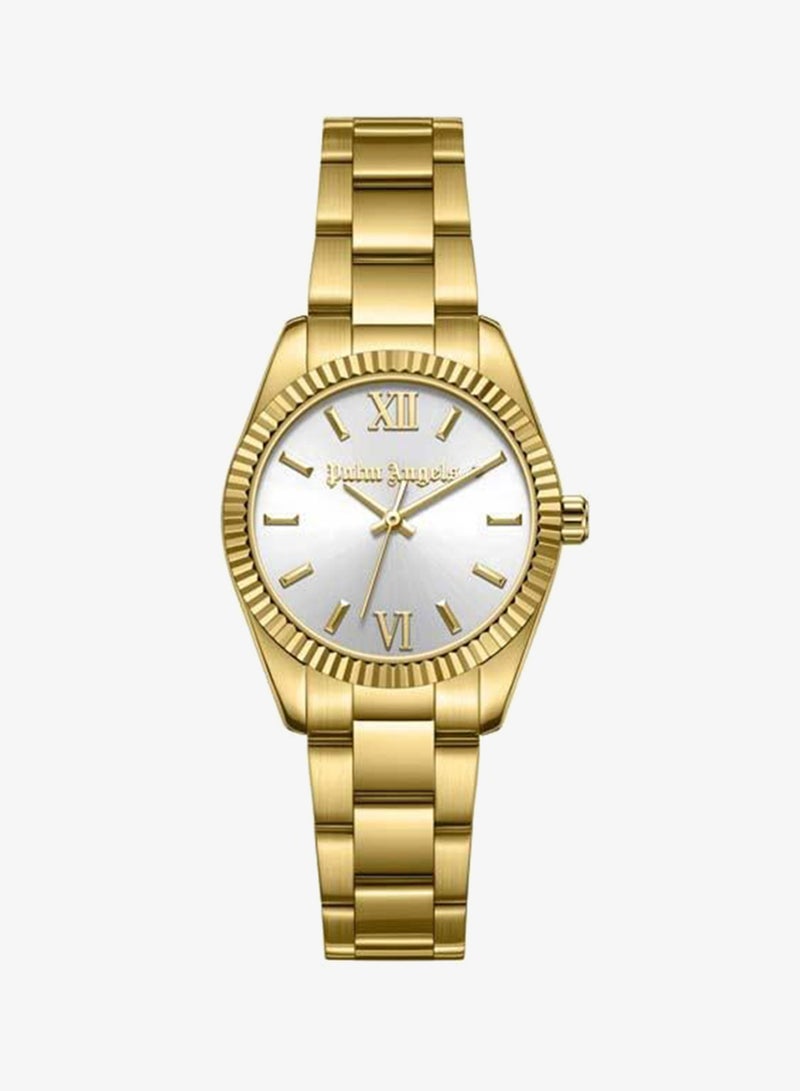 Palm Angels Clara White Dial Gold Stainless Steel Bracelet Analog Watch for Women, 28mm - Image 1
