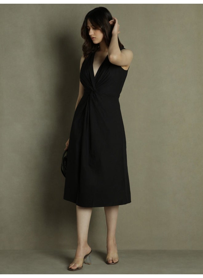 Dennis Lingo Black Slim Fit Dress for Women - 100% Cotton  - Image 5