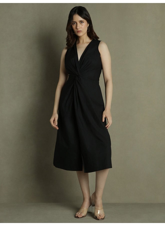 Dennis Lingo Black Slim Fit Dress for Women - 100% Cotton  - Image 1