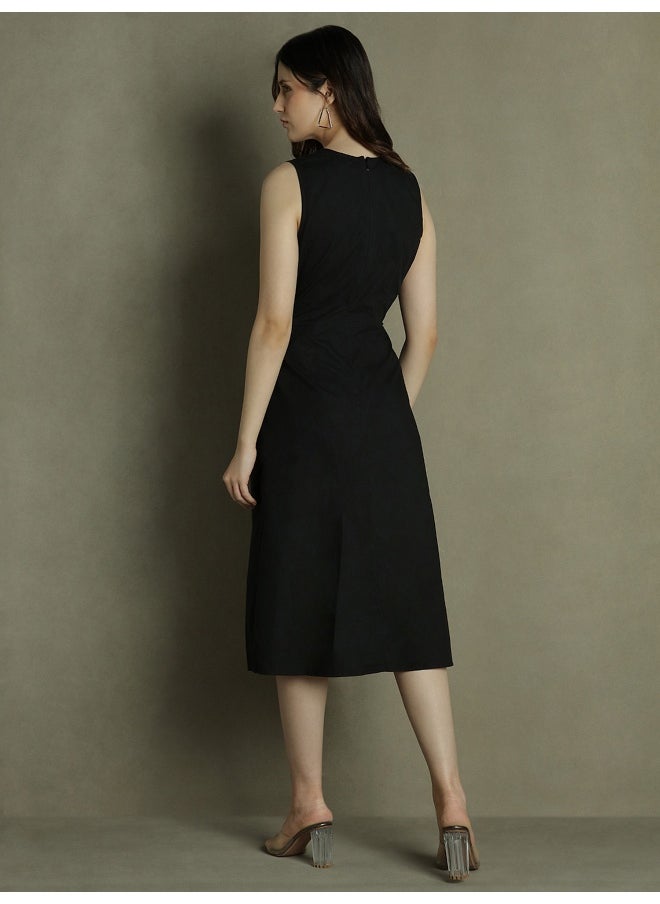 Dennis Lingo Black Slim Fit Dress for Women - 100% Cotton  - Image 3